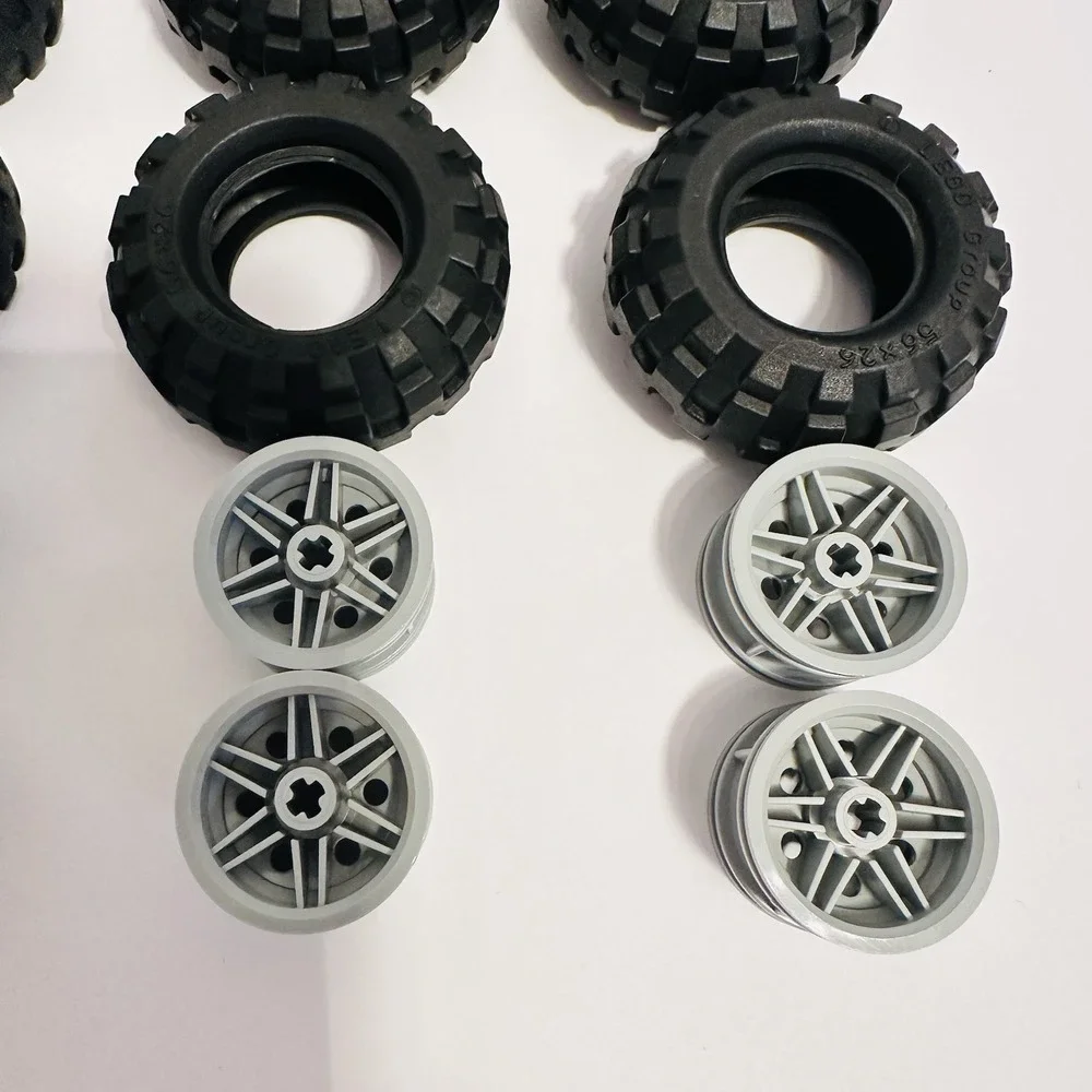 LEGO Tire and Rim Lot of 16 Parts. 43.2x26 & 56x26 LEGO Technic Wheels Tires